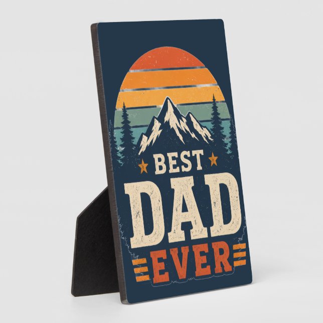 Best Dad Ever Retro Mountain Plaque Sign (Side)
