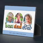 Best Dad Ever Retro Text 3 Photos Plaque<br><div class="desc">This plaque is a wonderful keepsake gift for dad! The design features three arched photos with the retro text "best dad ever". Personalise with the names of the children.</div>