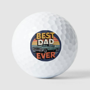 Best Dad Ever Retro Vintage Teal Muscle Car Golf Balls