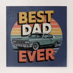 Best Dad Ever Retro Vintage Teal Muscle Car Jigsaw Puzzle