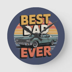 Best Dad Ever Retro Vintage Teal Muscle Car Round Clock