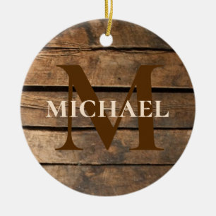 Best Dad Ever Rustic distressed Barn Wood monogram Ceramic Tree Decoration