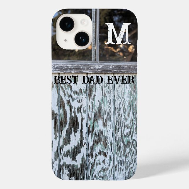 Best Dad Ever Rustic Distressed Wood Add Initial Case-Mate iPhone Case (Back)