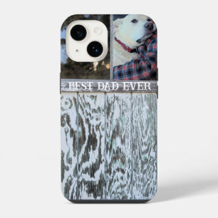 Best Dad Ever Rustic Distressed Wood Add Photo iPhone 14 Case