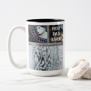 Best Dad Ever Rustic Distressed Wood Add Photo Two-Tone Coffee Mug