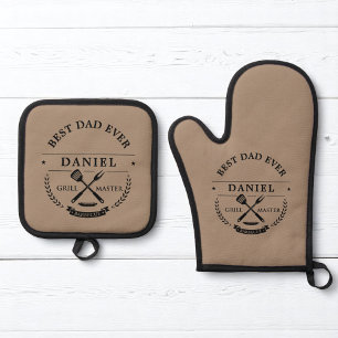 Best Dad Ever Rustic Father's Day Grillmaster Oven Mitt & Pot Holder Set