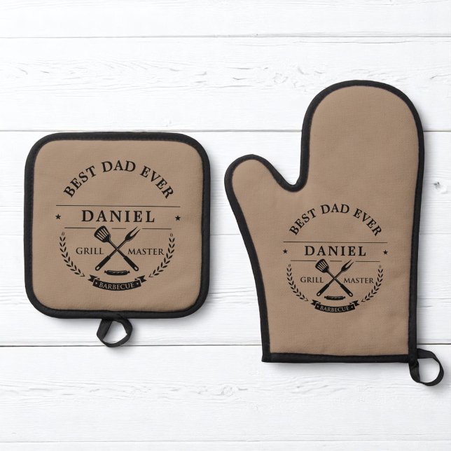 Best Dad Ever Rustic Father's Day Grillmaster Oven Mitt & Pot Holder Set (Creator Uploaded)