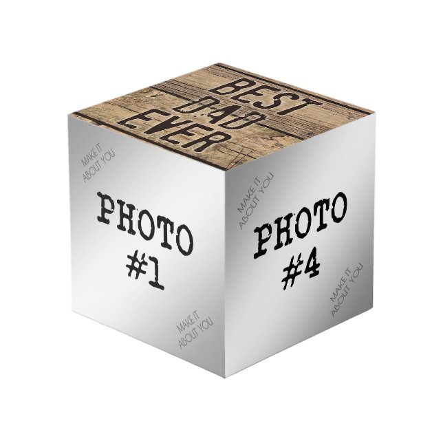 BEST DAD EVER Rustic Wood Cube (Front Angled)