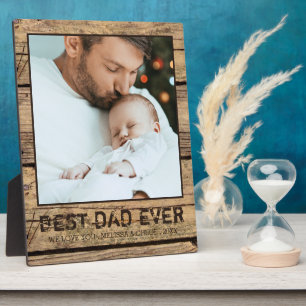 BEST DAD EVER Rustic Wood Photo Personalised Plaque