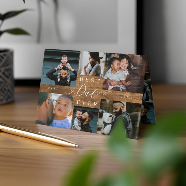 Best Dad Ever Rustic Woodgrain Fathers Day 6 Photo Card (Best Dad Ever Rustic Woodgrain Fathers Day 6 Photo Card)