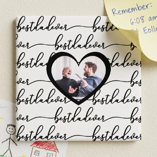 Best Dad Ever Script Black White Photo Magnet