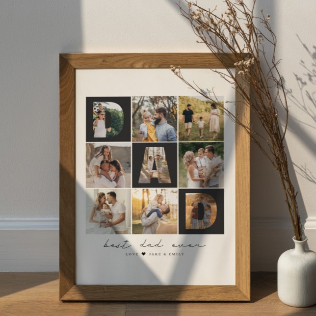 Best Dad Ever Script Dad Photo Grid 9 Photos Gift Poster (Creator Uploaded)