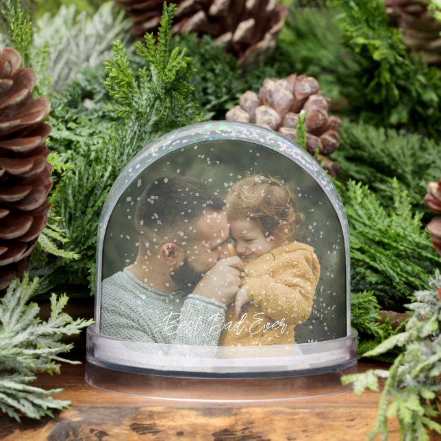 Best Dad Ever Script Father's Day 2 Photo Snowglobe (Winter)