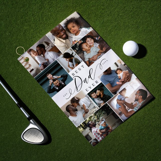 Best Dad Ever Script Father's Day Photo Collage Golf Towel (Best Dad Ever Script Father's Day Photo Collage Golf Towel)