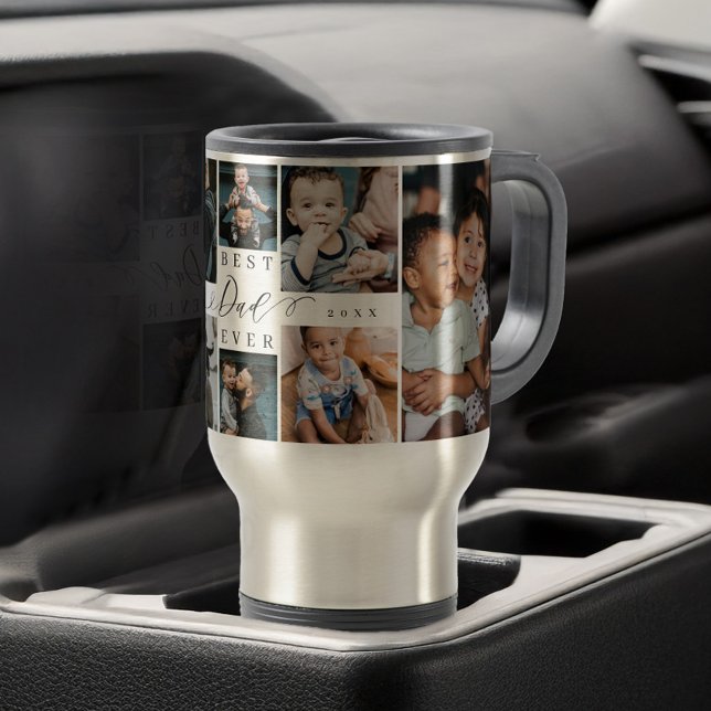 Best Dad Ever Script Father's Day Photo Collage Travel Mug (Best Dad Ever Script Father's Day Photo Collage Travel Mug)