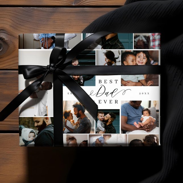 Best Dad Ever Script Fathers Day Photo Collage Wrapping Paper Sheet (Best Dad Ever Script Fathers Day Photo Collage Wrapping Paper Sheets)