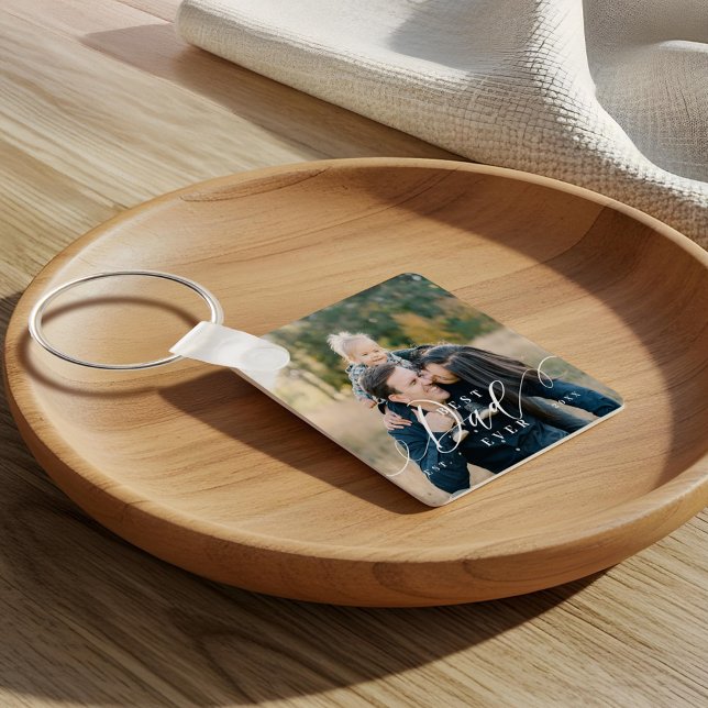 Best Dad Ever Script Father's Day Photo Keepsake Key Ring (Best Dad Ever Script Father's Day Photo Keepsake Keychain)