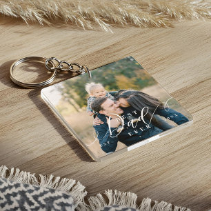 Best Dad Ever Script Father's Day Photo Keepsake Key Ring
