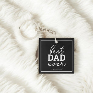 Best Dad Ever Script Photo Black Key Ring