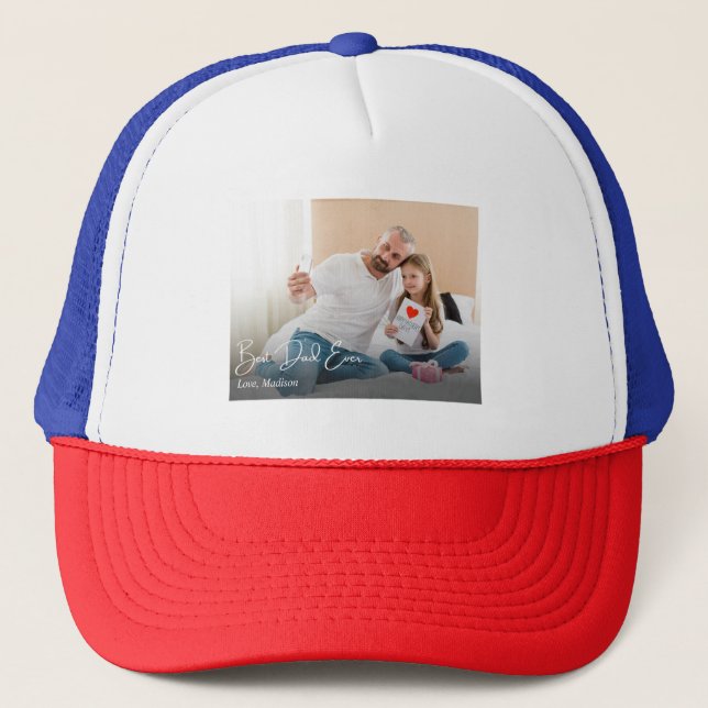 Best Dad Ever Simple Custom Photo Trucker Hat (Front)