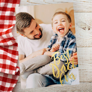 Best Dad Ever Simple Modern Custom Photo Foil Holiday Card