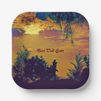Best Dad Ever Sunrise Scenery Abstract Art Paper Plate