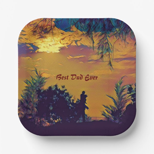 Best Dad Ever Sunrise Scenery Abstract Art  Paper Plate (Front)