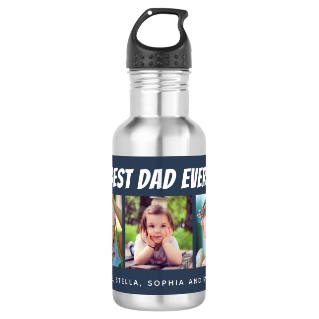 Best Dad Ever | Three Photos Dark Blue 532 Ml Water Bottle (Front)