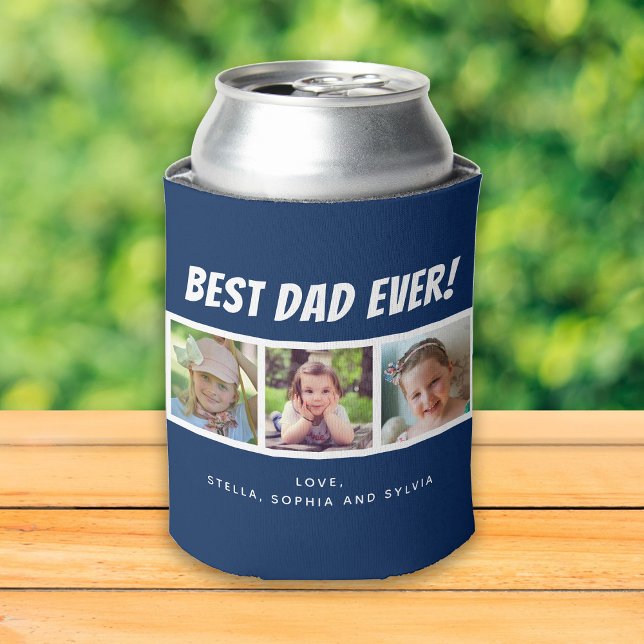 Best Dad Ever | Three Photos Dark Blue Can Cooler (Creator Uploaded)