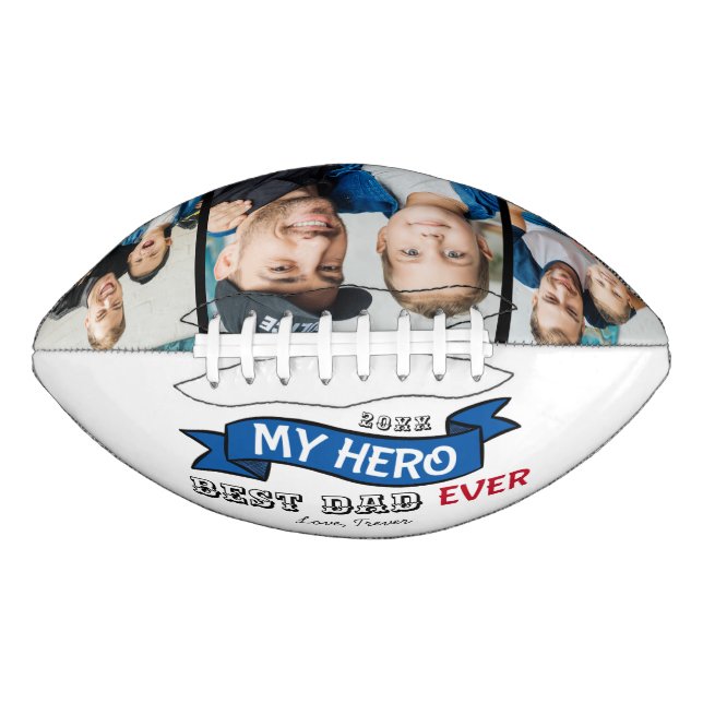 Best Dad Ever Topography Blue Banner Photo Collage American Football (Front)