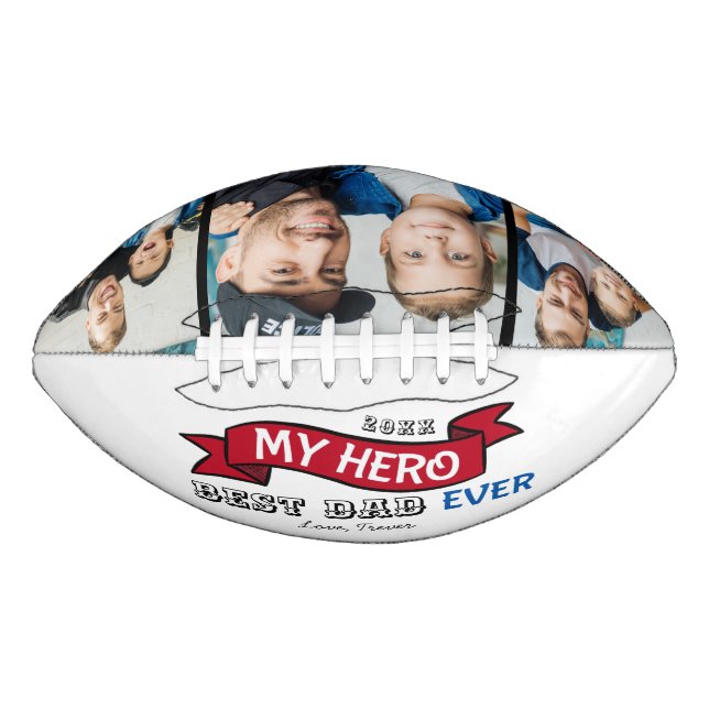 Best Dad Ever Topography Red Banner Photo Collage American Football (Front)