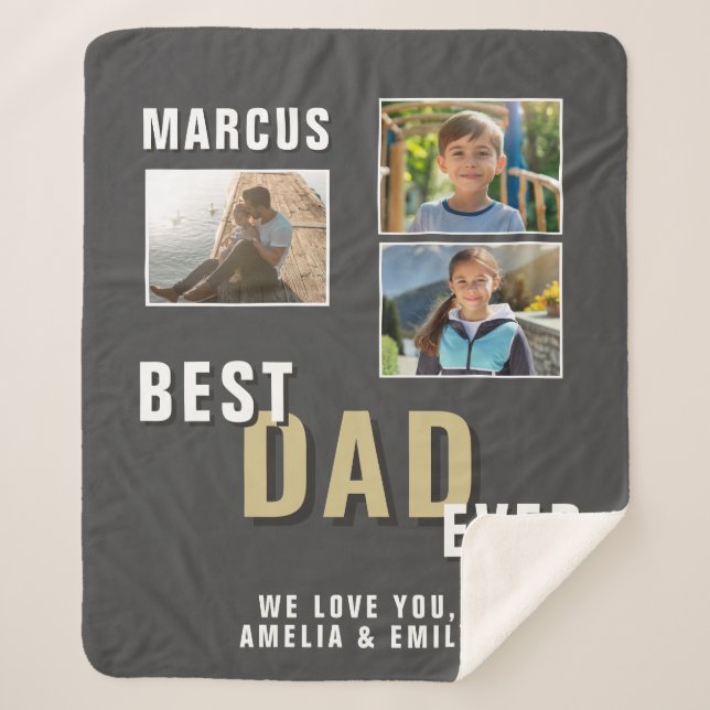 Best Dad Ever Trendy Father`s Day 3 Photos Sherpa Blanket (Front)