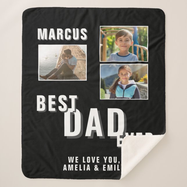 Best Dad Ever Trendy Father`s Day 3 Photos Sherpa Blanket (Front)