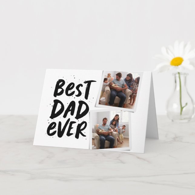 Best dad ever trendy two photo black Father's Day Card (Small Plant)