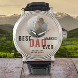 Best Dad Ever Trendy Watercolor Father`s Day Photo Watch<br><div class="desc">Best Dad Ever Trendy Watercolor Father`s Day Photo Watch. Blush orange watercolor background. The text is in trendy typography. Add your photo and customise the text. A sweet keepsake for a dad or a grandfather on Father`s Day or birthday.</div>