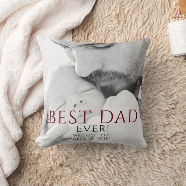 Best Dad Ever Typography Father`s Day Photo Cushion (Blanket)