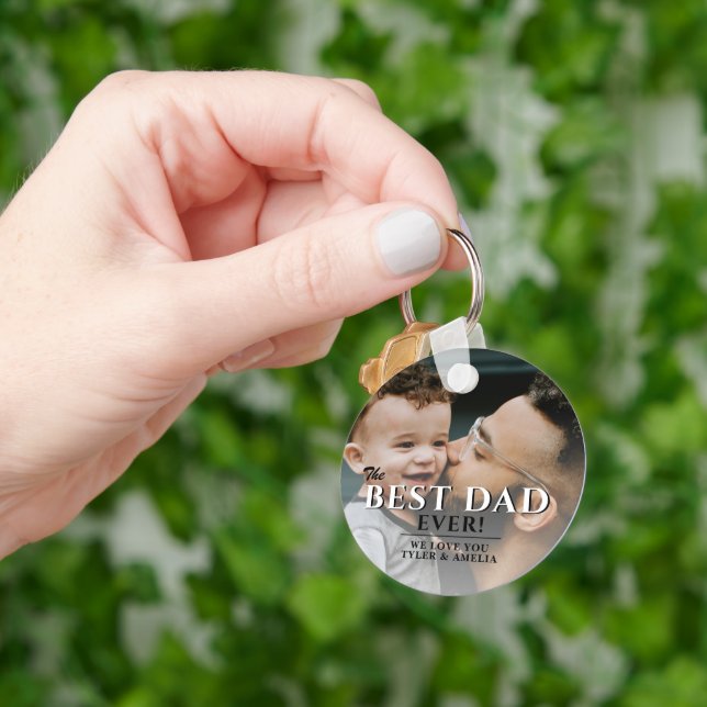 Best Dad Ever Typography Father`s Day Photo Key Ring (Hand)