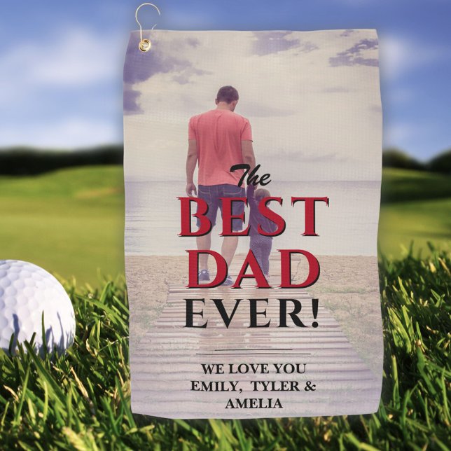 Best Dad Ever Typography Full Photo Father`s Day Golf Towel (Creator Uploaded)