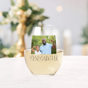 Best Dad Ever Typography Photo Stemless Wine Glass
