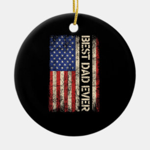 Best Dad Ever US American Flag Gifts for Father's Ceramic Tree Decoration