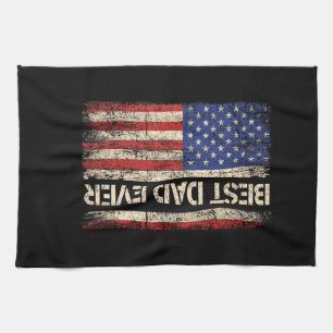 Best Dad Ever US American Flag Gifts for Father's Tea Towel