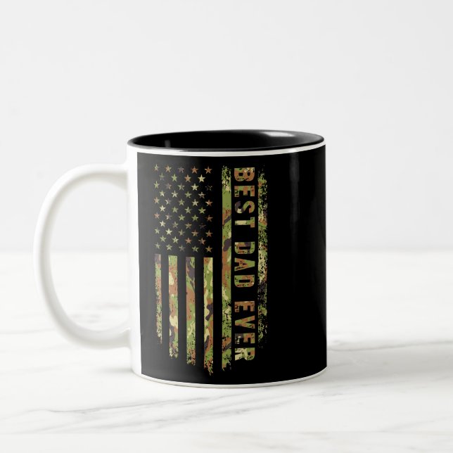 Best Dad Ever US Patriot Camouflage American Flag Two-Tone Coffee Mug (Left)