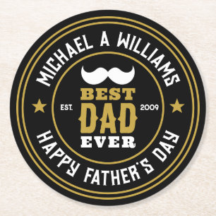Best Dad Ever Vintage Retro Badge Father's Day Round Paper Coaster