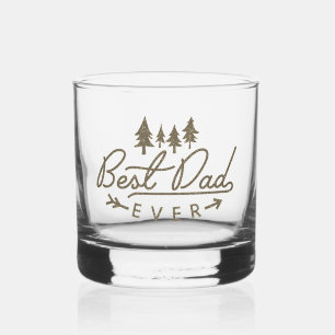 Best Dad Ever Vintage Typography with Trees Whiskey Glass