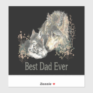 Best Dad Ever Watercolor Wolf & Cub Quote