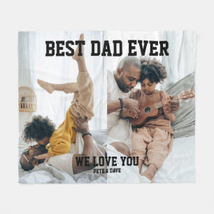 Best Dad Ever We Love You Black Typography 2 Photo Fleece Blanket