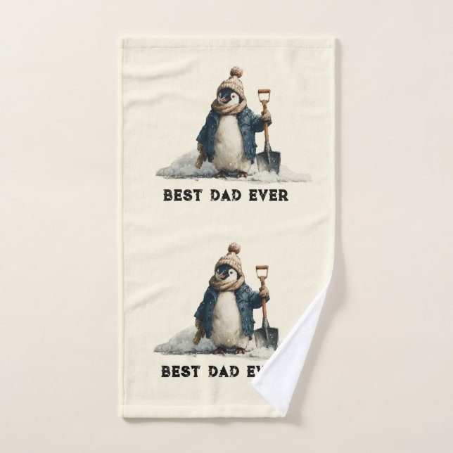 Best Dad Ever Winter Penguin Design Bath Towel Set (Hand Towel)