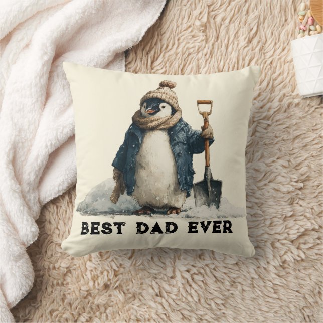 Best Dad Ever Winter Penguin Design Cushion (Blanket)