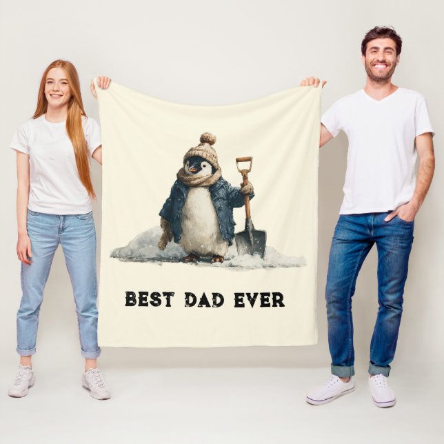 Best Dad Ever Winter Penguin Design Fleece Blanket (In Situ)