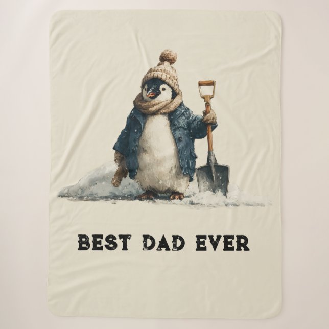Best Dad Ever Winter Penguin Design Sherpa Blanket (Front)